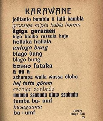Hugo Ball, The sound poem Karawane, 1916