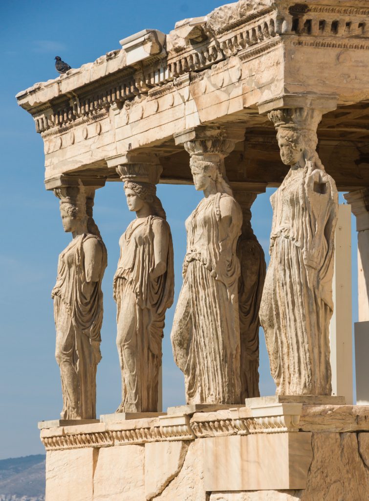 Image of Caryatids in Athens, sculptural precursor to Mutu's facade bronzes