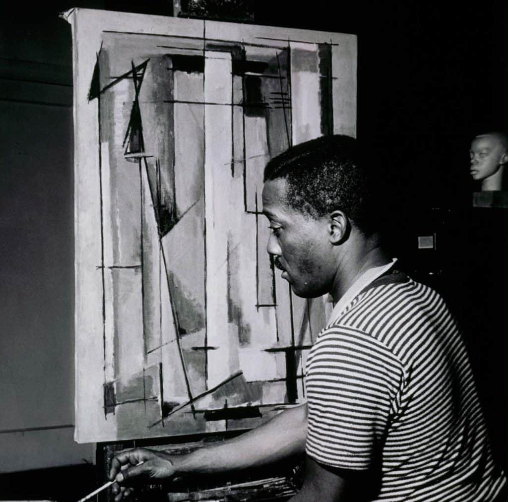 Norman Lewis working on Composition I (1945)