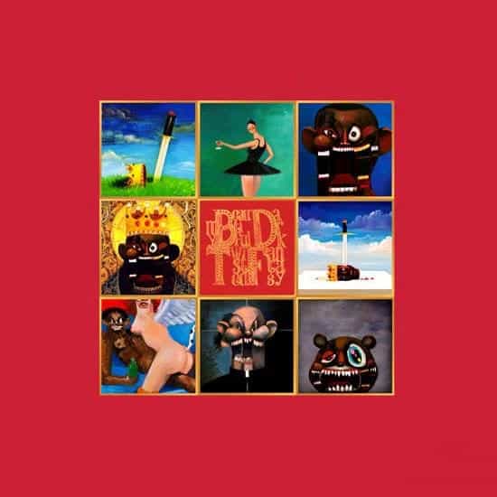 Compilation of the artwork created by George Condo for the various covers of My Beautiful Dark Twisted Fantasy, Kanye West, 2010 