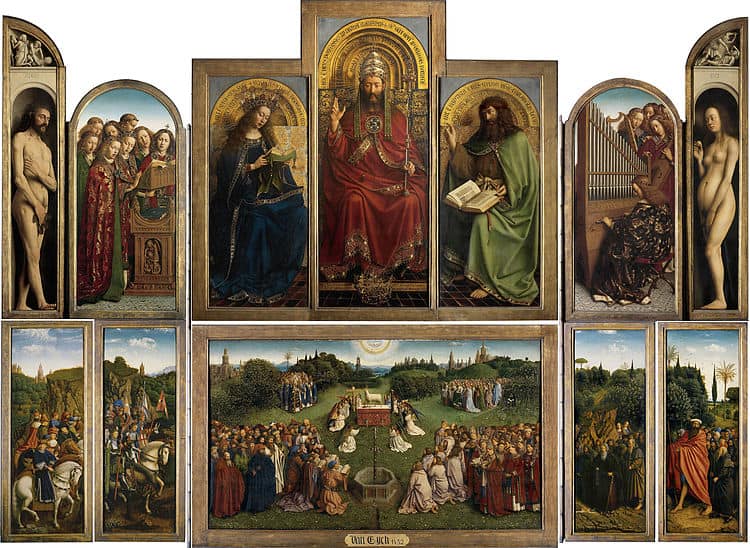  Hubert and Jan van Eyck, The Ghent Altarpiece (Open), 1420s. 