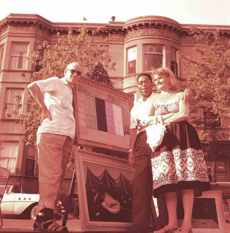 Frank Sandiford, Dizzy Gillespie and Gertrude Abercrombie at an outdoor art exhibition, 1956. 