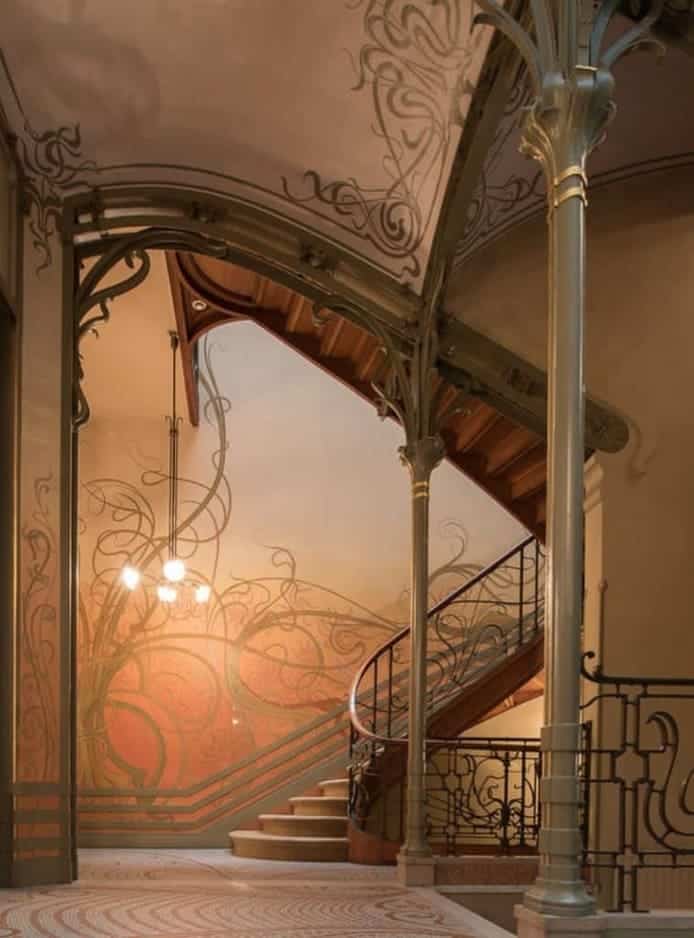Staircase of the Tassel House, designed by Victor Horta, considered an Art Nouveau Gesamtkunstwerk