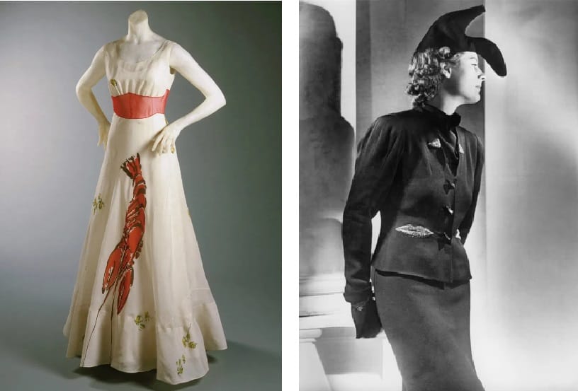 Elsa Schiaparelli and Salvador Dalì, Lobster dress and Shoe-hat (1937)