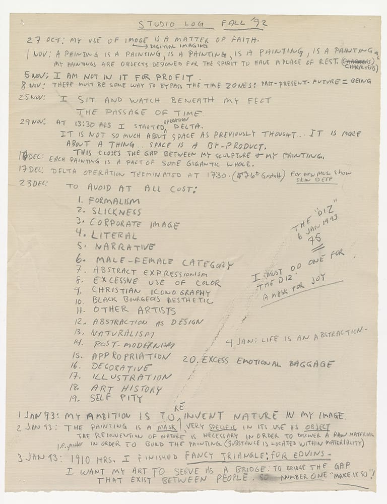 Jack Whitten studio notes, 1992