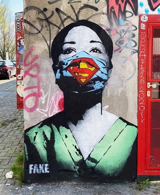 FAKE, Super Nurse! mural by street artist FAKE 