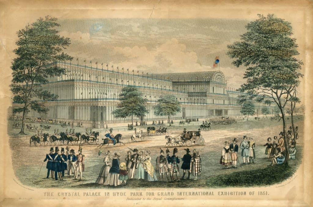 Postcard from 1851 depicting The Crystal Palace in Hyde Park for the Grand International Exhibition of 1851