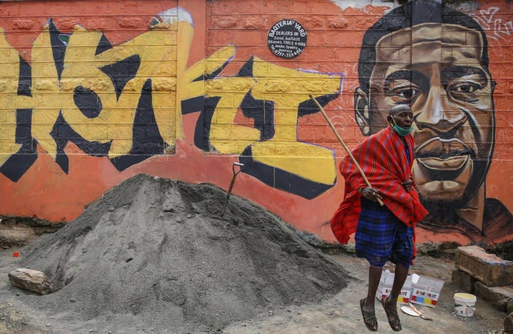 Graffiti commemorating Floyd in Nairobi, Kenya.