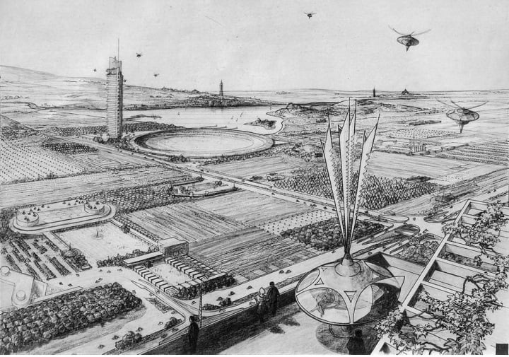 Utopian architecture. Frank Lloyd Wright, Broadacre City, 1932 