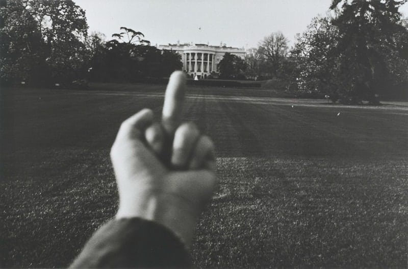 protest art by Ai Weiwei, Study of Perspective, 2015. 