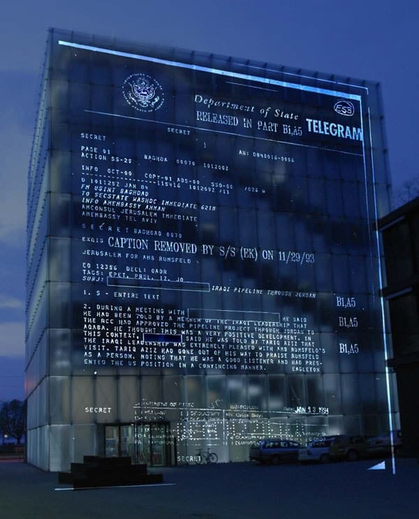 Xenon for Bregenz - image of projection (2004) - by Jenny Holzer