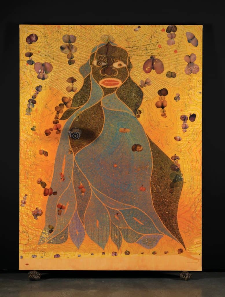 Elephant dung on canvas. Chris Ofili, The Holy Virgin Mary, 1996.