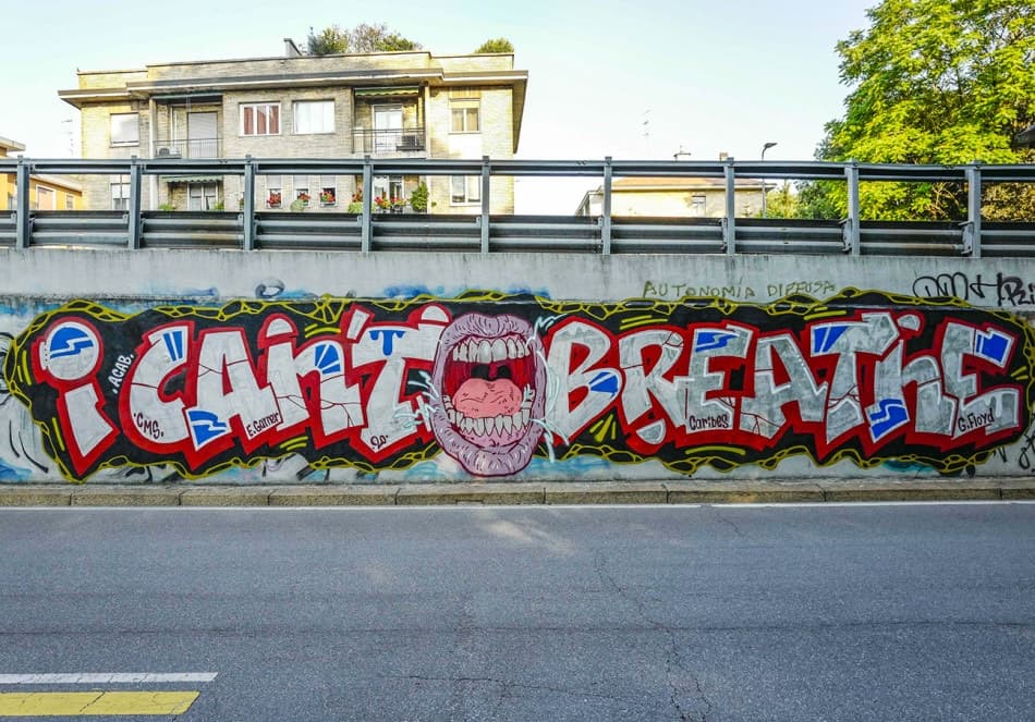 A mural in memory of George Floyd's last words in Milan.