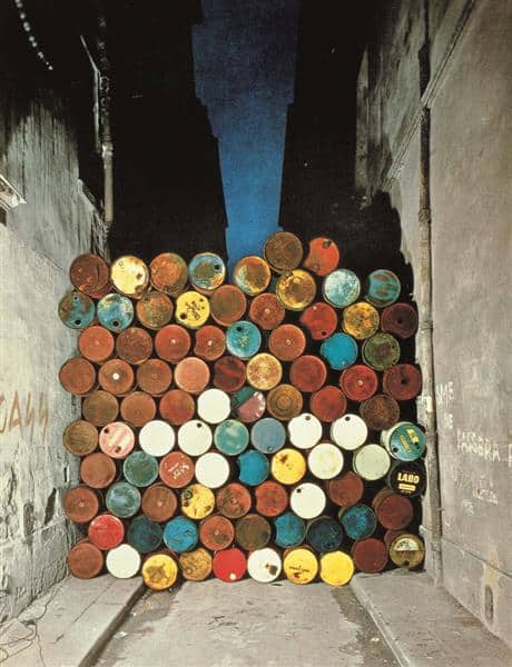 Christo and Jeanne-Claude, Wall of Oil Barrels – The Iron Curtain, 1962, Paris.