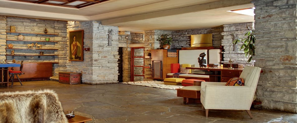 Interior of Fallingwater by Frank Lloyd