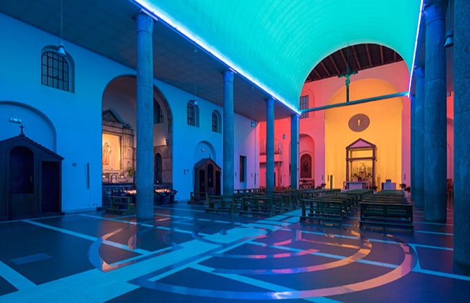 Dan Flavin art at S. Maria Annunciata in Chiesa Rossa