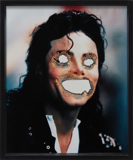 Douglas Gordon -  burnt photograph and mirrored glass (Michael Jackson)