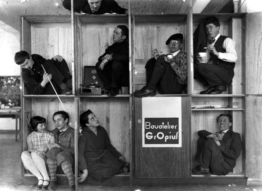 Walter Gropius’s students joking around during a 'Minimalist Design for Living' course, 1927. 