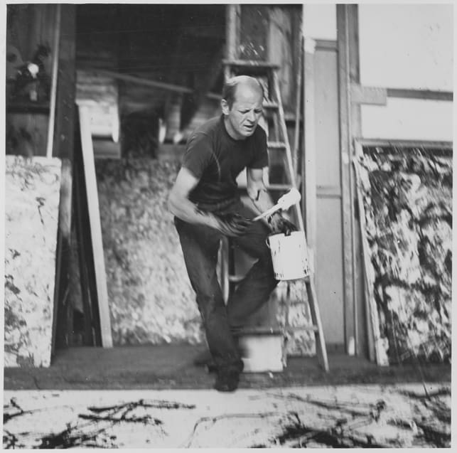 Abstract expressionist Jackson Pollock in his studio