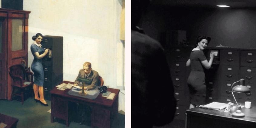 Edward Hopper, Office at Night, 1940. Courtesy Walker Art Center in Minneapolis, Minnesota and Still from Twin Peaks Season 3 Episode 8