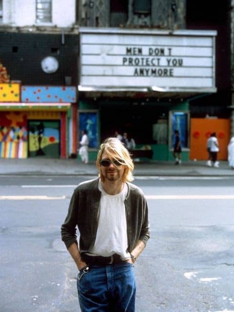 Kurt Cobain in front of Men Don't Protect You Anymore, Photography Stephen Sweet.