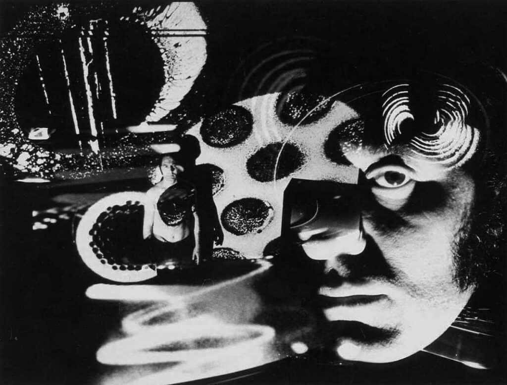Electromedia portrait of Aldo Tambellini at The Black Gate Theater, New York, 1967. Photo: Richard Raderman. © The Aldo Tambellini Art Foundation