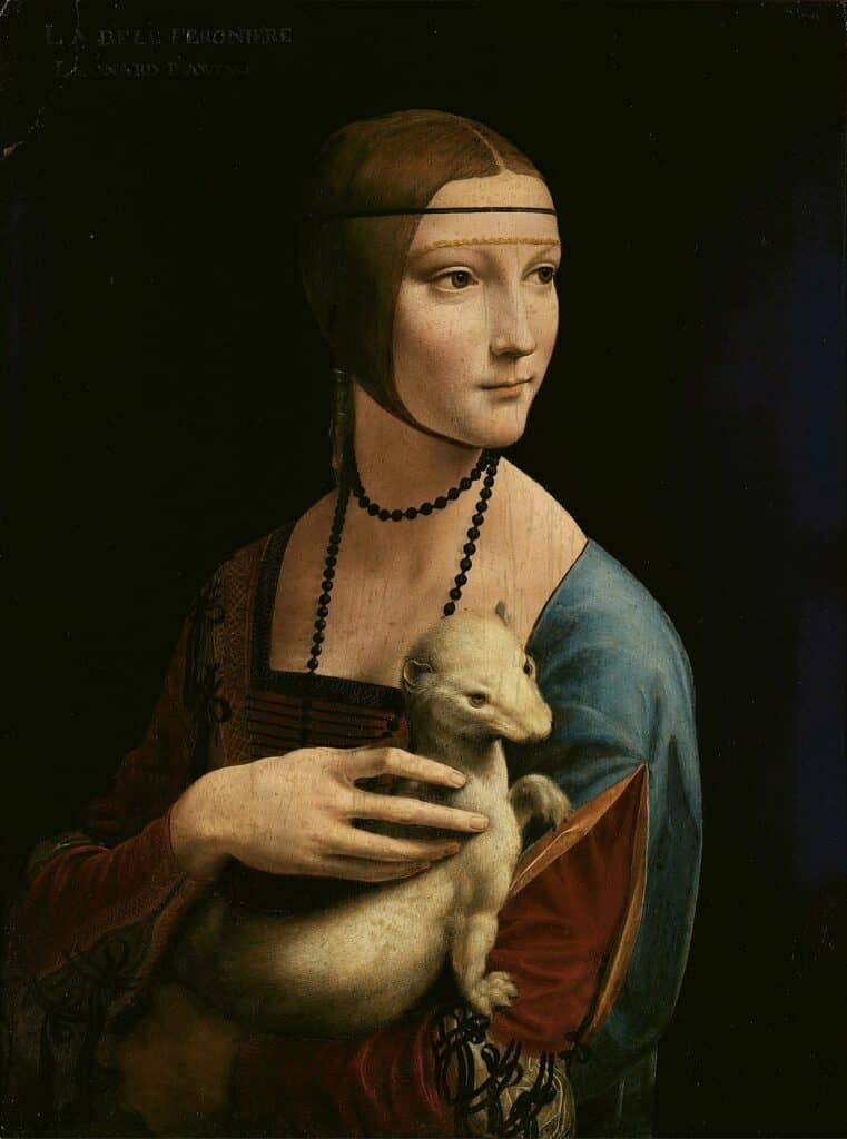Leonardo da Vinci,  Lady with an Ermine, 54 cm x 39 cm, Oil Paint, 1488.