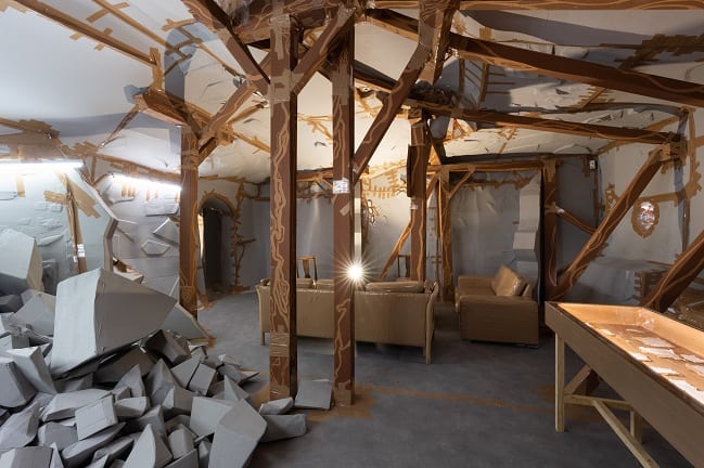 Installation view of Thomas Hirschhorn's Community of Fragments at Kunstforeningen GL STRAND, 2021. 

