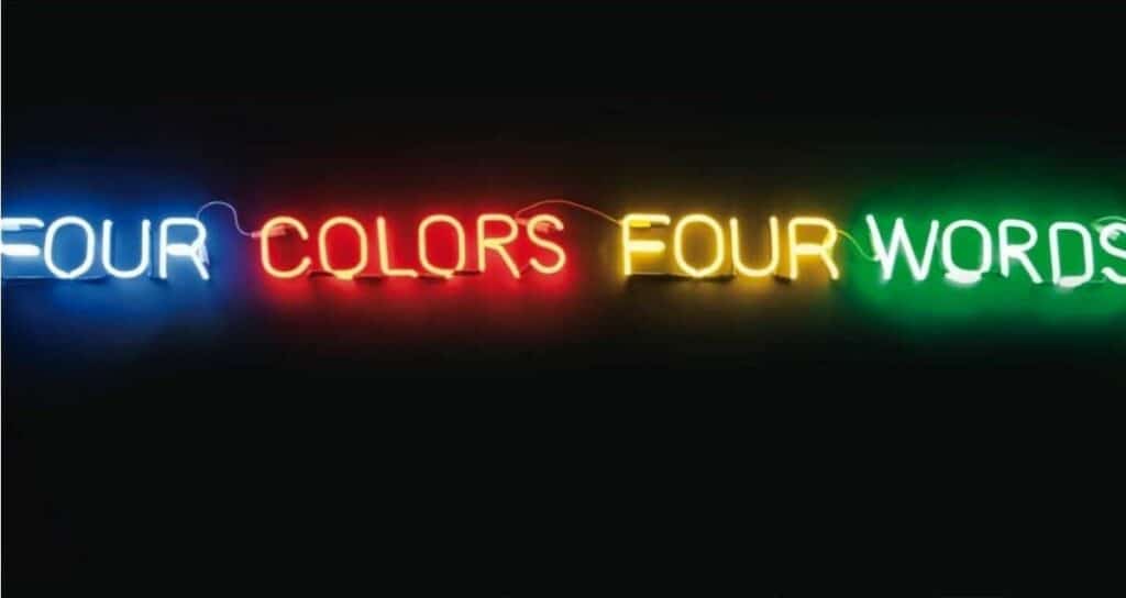 Joseph Kosuth, Four Colours Four Words (Blue, Red, Yellow, Green), 1966. Photo courtesy of Widewalls