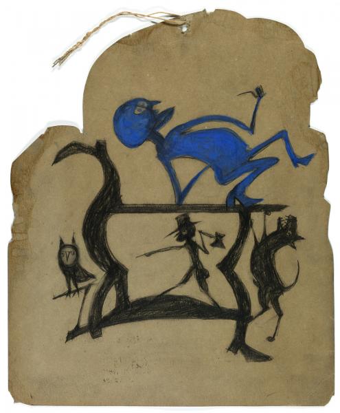 Untitled (Legs Construction with Blue Man), ca. 1940-1942. Smithsonian American Art Museum, Museum. © 1994, Bill Traylor Family Trust