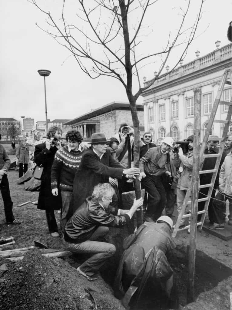 7000 Oaks at documenta 7 in Kassel, 16 March 1982. Photo: Dieter Schwerdtle © Documenta Archiv, Joseph Beuys and VG Bild-Kunst, Bonn 2021. Courtesy of Beuys2021.
