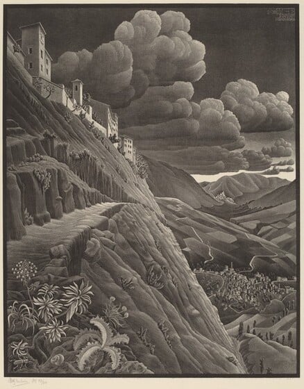 Castrovalva, 1930, lithograph, Cornelius Van S. Roosevelt Collection All M.C. Escher works © Cordon Art-Baarn-the Netherlands.