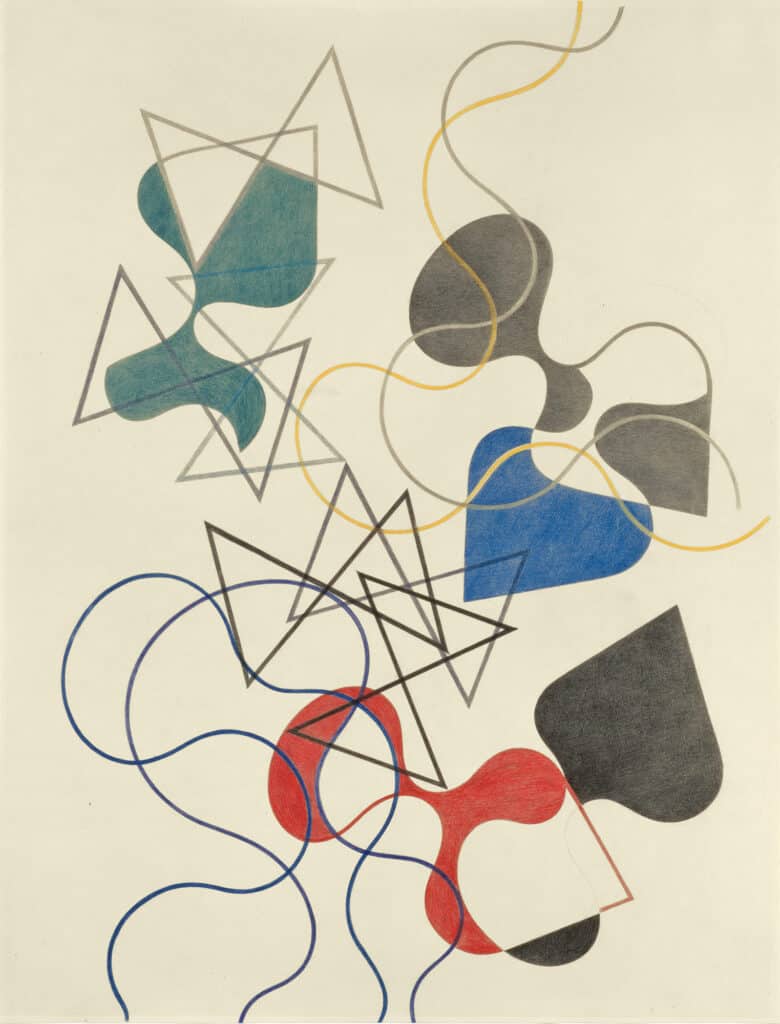 Sophie Taeuber-Arp, Lines of Summer, 1941. Colored pencil and pencil on paper. Private collection, on long-term loan to the Aargauer Kunsthaus, Aarau, Switzerland. Courtesy Aargauer Kunsthaus Aarau, Photo: Peter Schälchli