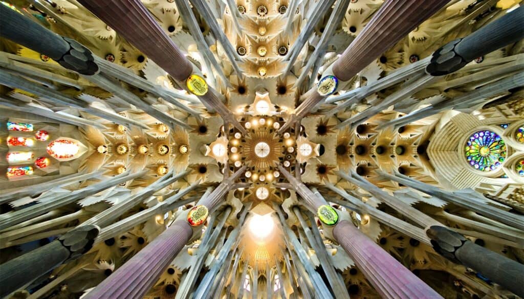 The ceiling of the Sagrada Família.