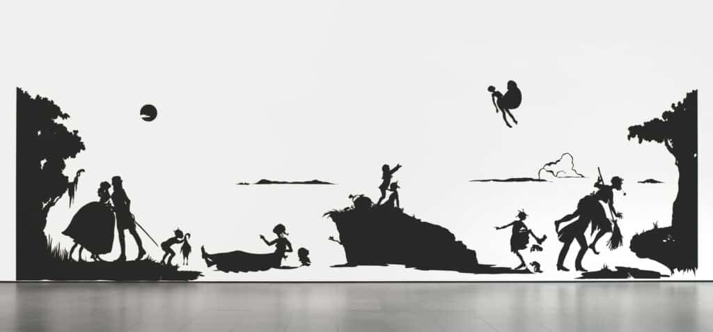 Example of silhouette art by Kara Walker: Gone: An Historical Romance of a Civil War as It Occurred Between the Dusky Thighs of One Young Negress and Her Heart, 1994.