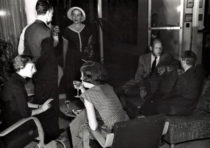 Ninth Street Women:  Elaine de Kooning, Lee Krasner, Willem de Kooning sitting with Jackson Pollock at MoMA