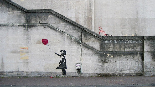 Banksy, Girl With Balloon: one of the most famous pieces of street art by the artist. 