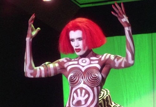 Video still from 'Vamp' showing Grace Jones painted by Keith Haring