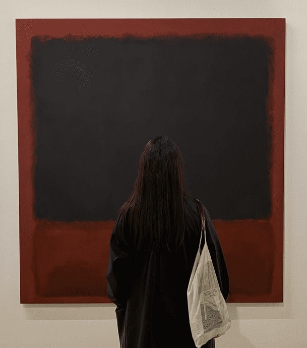 Painting by Mark Rothko titled 'Untitled Red, Black over Red on Red'