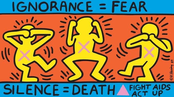 Poster by Keith Haring titled 'Ignorance = Fear'