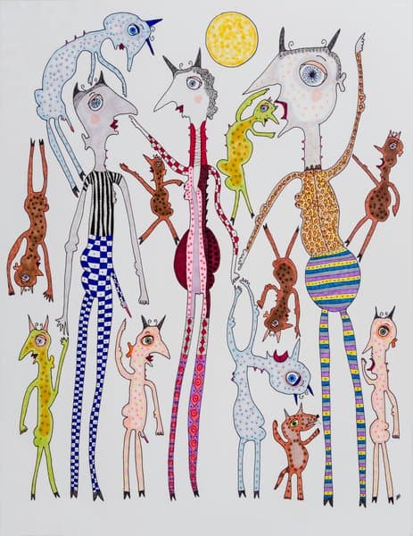 Colored ink and watercolor drawing by Outsider Art Fair participant Jeanne Brousseau.