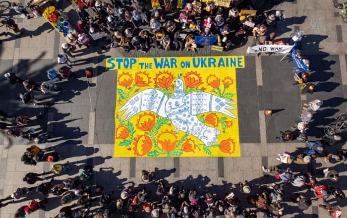 Protest against war in Ukraine recreated Maria Prymachenko's painting 'A dove has spread her wings and asks for peace'