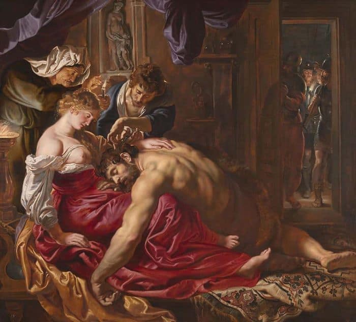 Samson and Delilah, a painting said to be made by Peter Paul Rubens in ca. 1609.