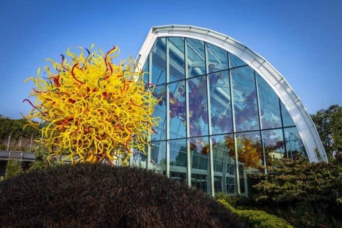 Blown-glass sculture by Dale Chihuly titled 'Pacific Sun' at the Dale Chihuly Garden and Glass, Seattle.