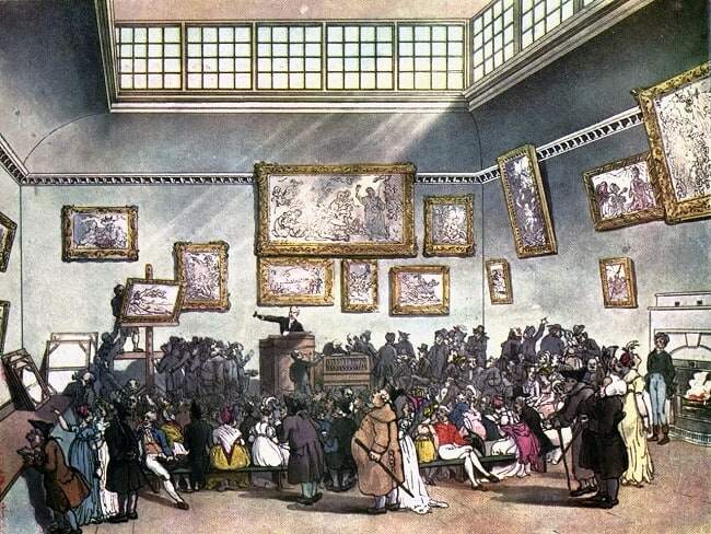 Auction room, Christie's, circa 1808.