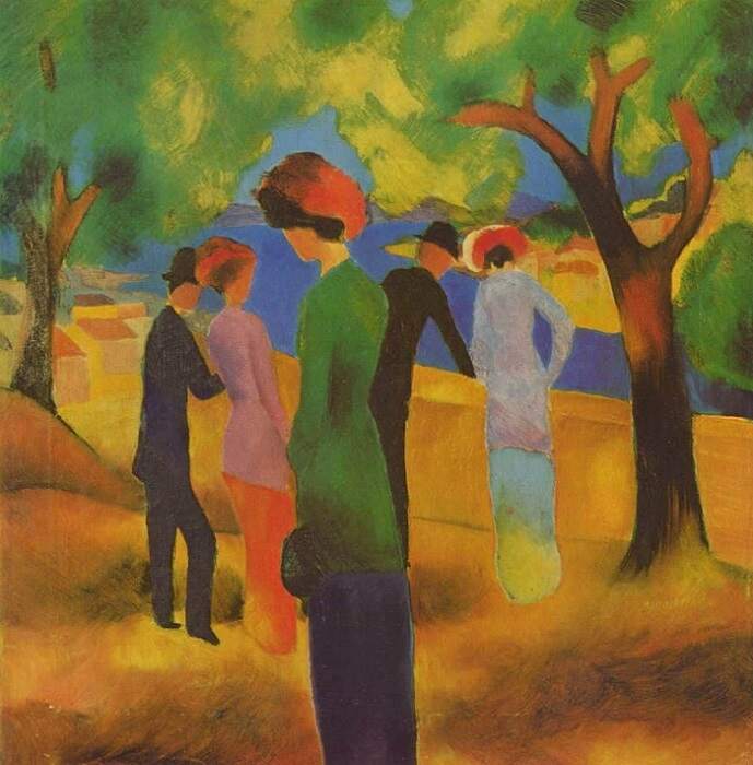 German Expressionist painting by August Macke titled 'Lady in a Green Jacket'