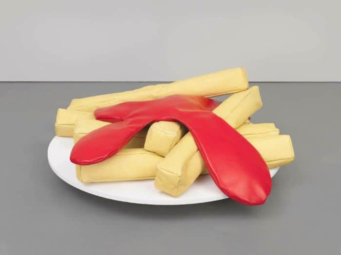 Example of soft sculpture by Claes Oldenburg titled 'French Fries and Ketchup'