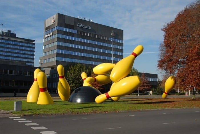 Flying Pins, monumental public sculpture by Claes Oldenburg