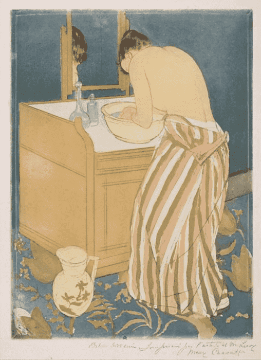 Mary Cassatt, Woman Bathing, print, 1890-91