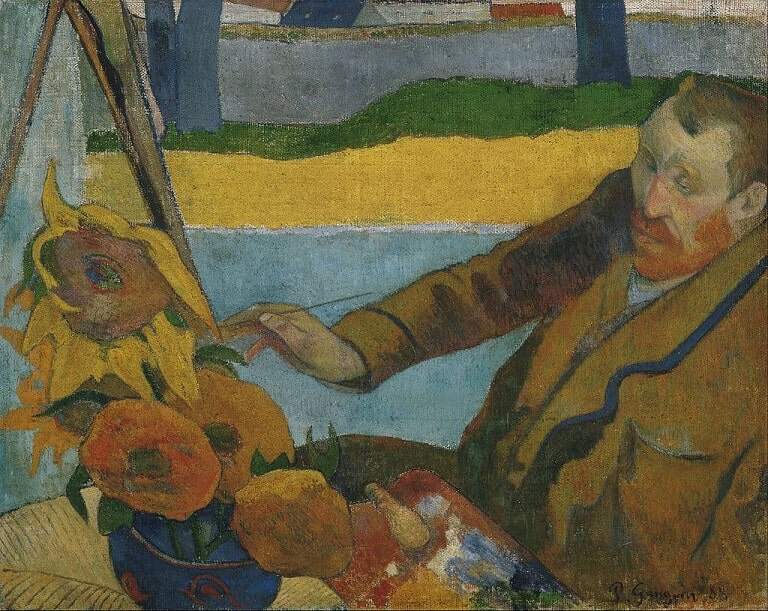 Portrait of Vincent van Gogh painting sunflowers